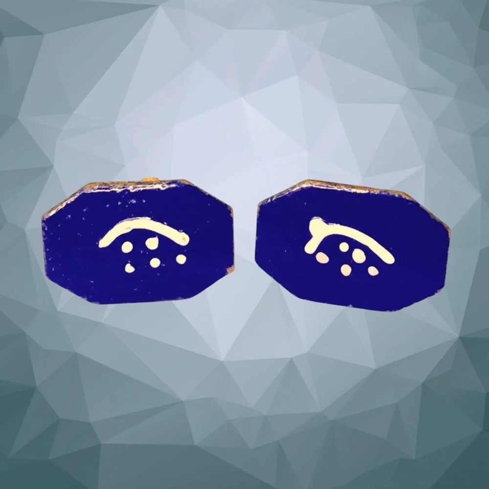 Collectible Vintage Modernist Blue Enamel Copper Cuff Links Estate Find